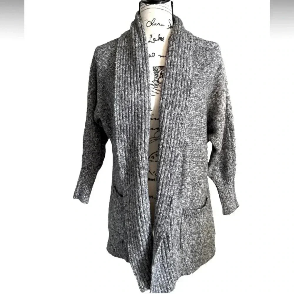 Chaps Gray Cardigan Sweater Gray Oversized Collar Size Small. Nwt